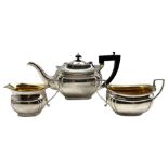 Silver three piece teaset of rectangular form