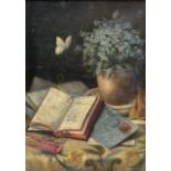 English School (19th century): Still Life with Forget-Me-Nots and Letters