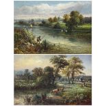 W J Ellis (British 19th century): 'On the Tarne' and 'On the Thames near Reading'