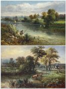 W J Ellis (British 19th century): 'On the Tarne' and 'On the Thames near Reading'