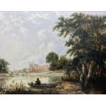 After Thomas Creswick (British 1811-1869): 'Fishing on the River Thames Near Eton College'