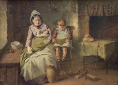 Circle of Bernard de Hoog (Dutch 1867-1943): Mother and Children in Interior Cottage Scene