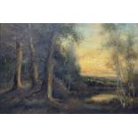 Henry Cooper (British 1859-1934): Sunset River Landscape with Forest