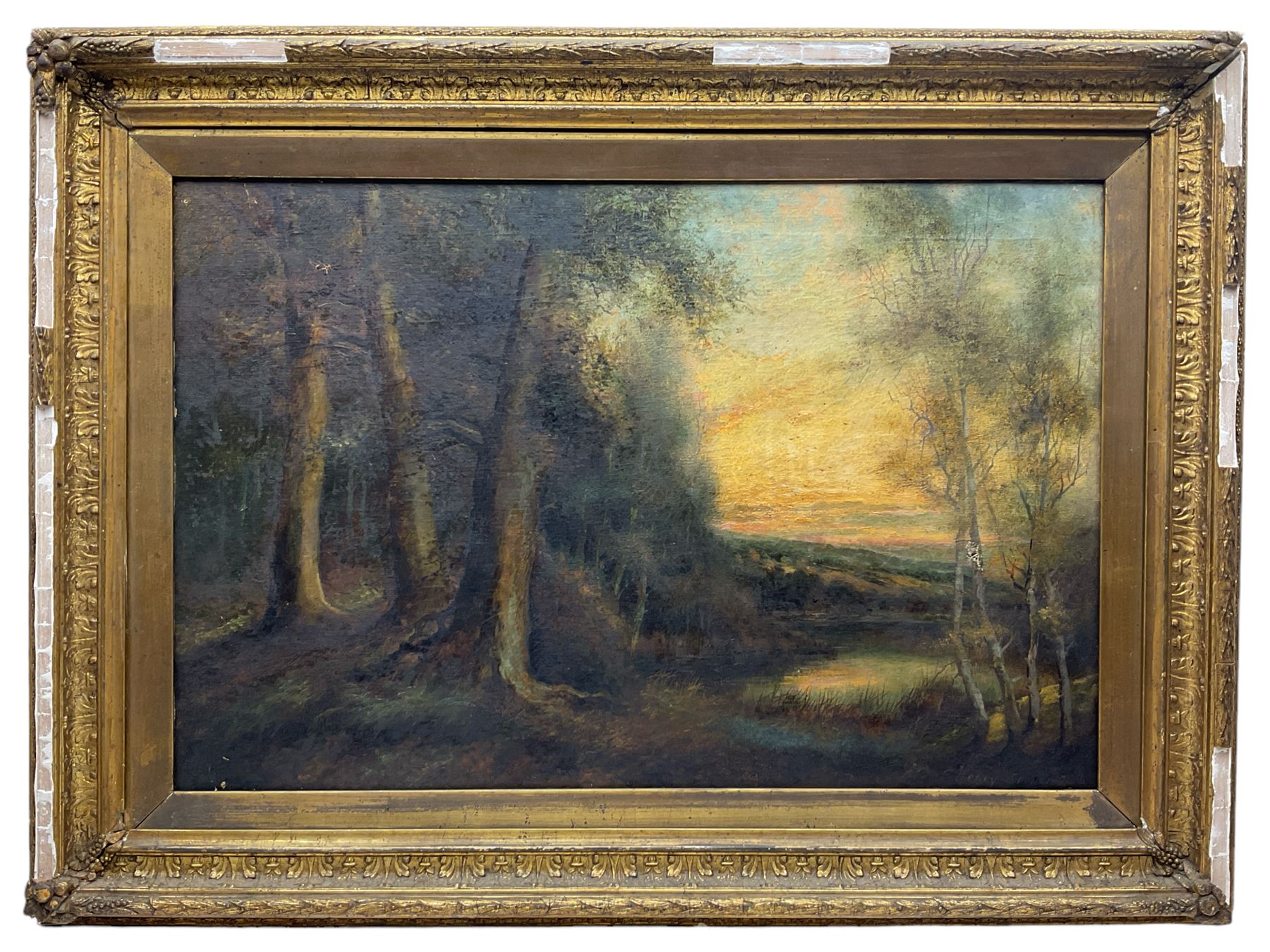 Henry Cooper (British 1859-1934): Sunset River Landscape with Forest - Image 2 of 3