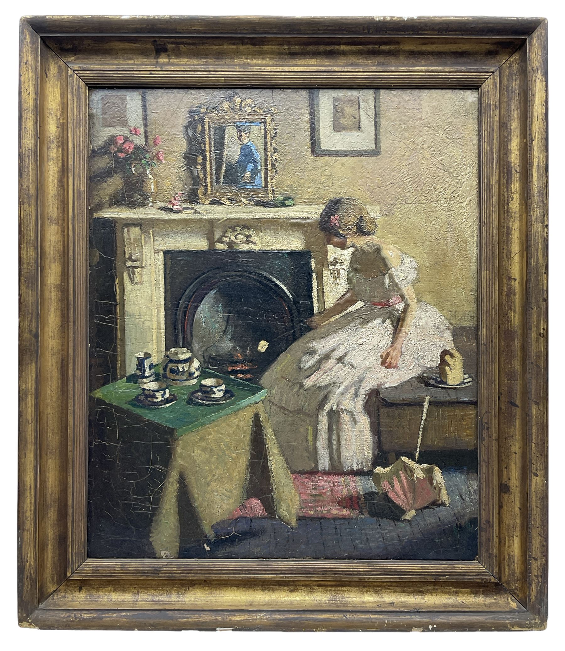 Sydney Noël Simmons (British 1880-1916): An Interior Scene with Girl Toasting Bread - Image 2 of 6