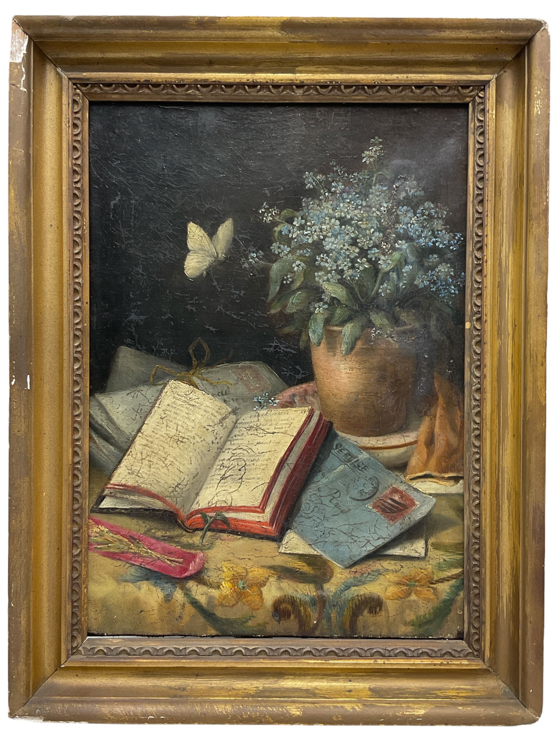 English School (19th century): Still Life with Forget-Me-Nots and Letters - Image 2 of 2