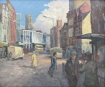 Northern British School (Mid-20th century): Figures in Doncaster High Street
