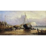 Circle of Edwin Hayes (British 1819-1904): Fisherman with Beached Ship and White Cliffs