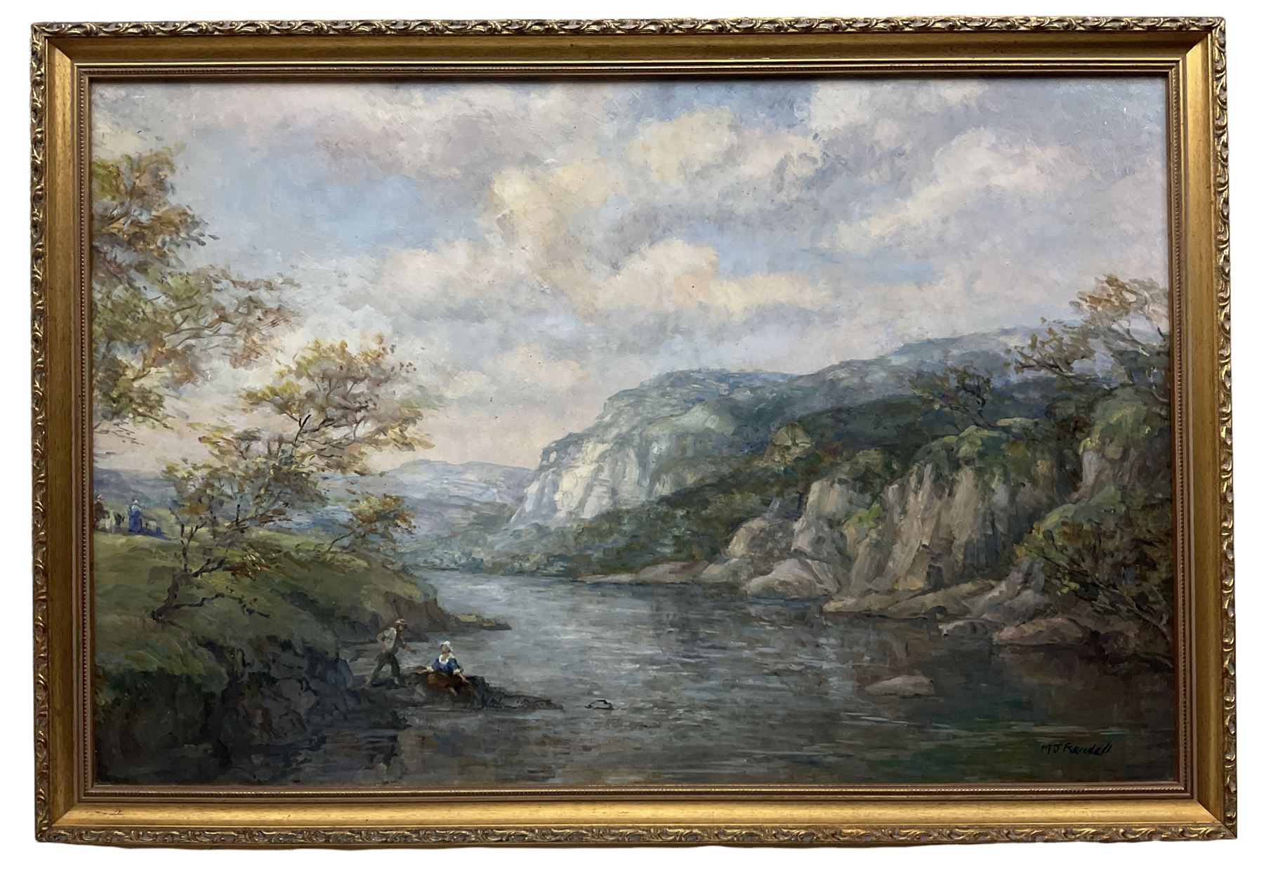 M J Rendell (British 1896-1980): Figures in a River Landscape - Image 2 of 2