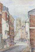 Alan Stuttle (British 1939-): View of the York Minster from High Petergate