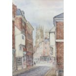 Alan Stuttle (British 1939-): View of the York Minster from High Petergate