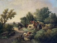 E H Barnes (British mid-19th century): Pastoral Landscape with Figures and Cattle
