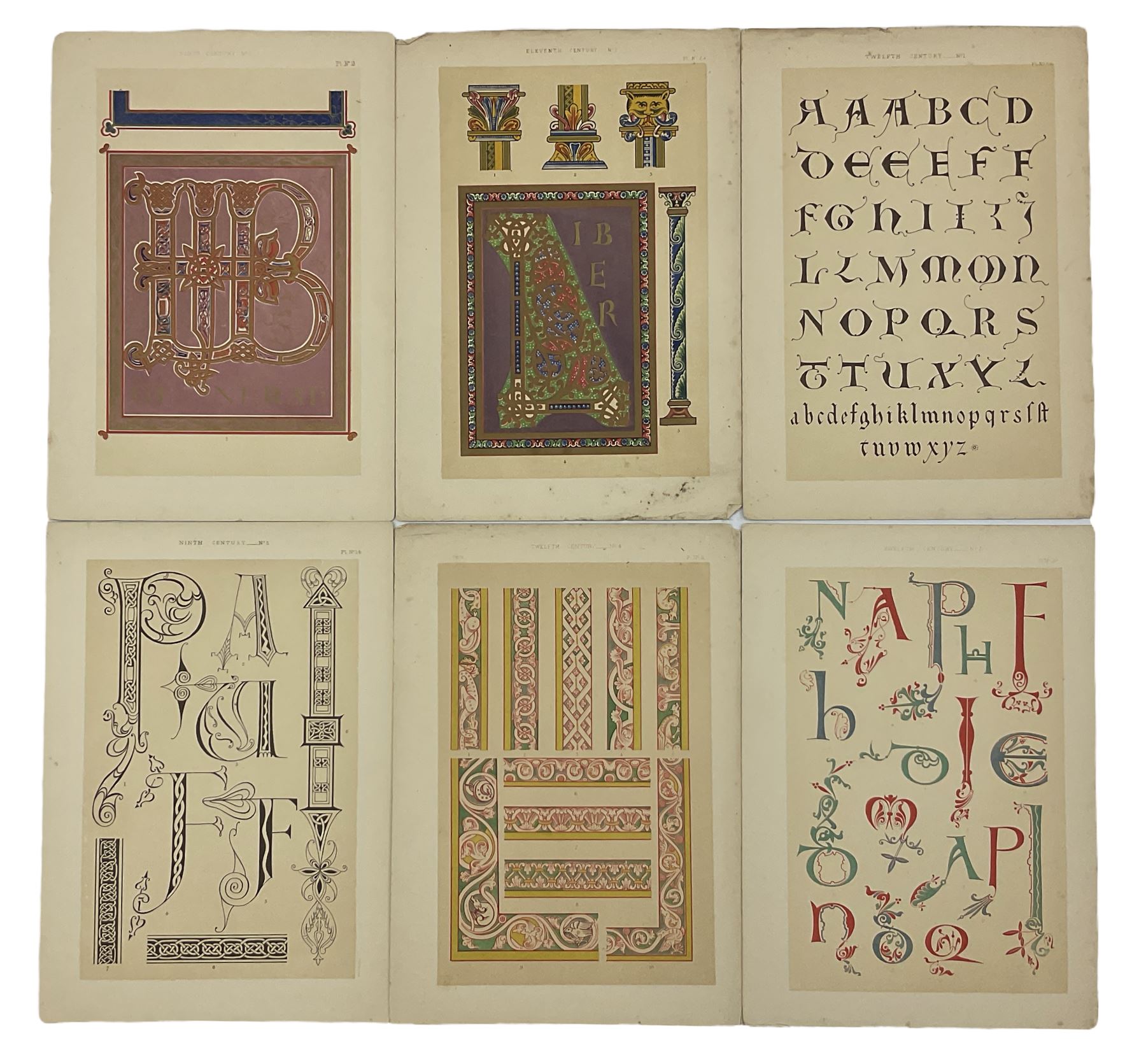 Large collection hand coloured plates detailing manuscript illumination and decoration from the eigh - Image 2 of 5