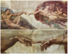 After Michelangelo Buonarroti (Italian 1475-1564): 'The Creation of Adam' - detail of God reaching o