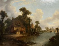 Joseph Paul (British 1804-1887): River View with Cottage and Boaters near Norwich