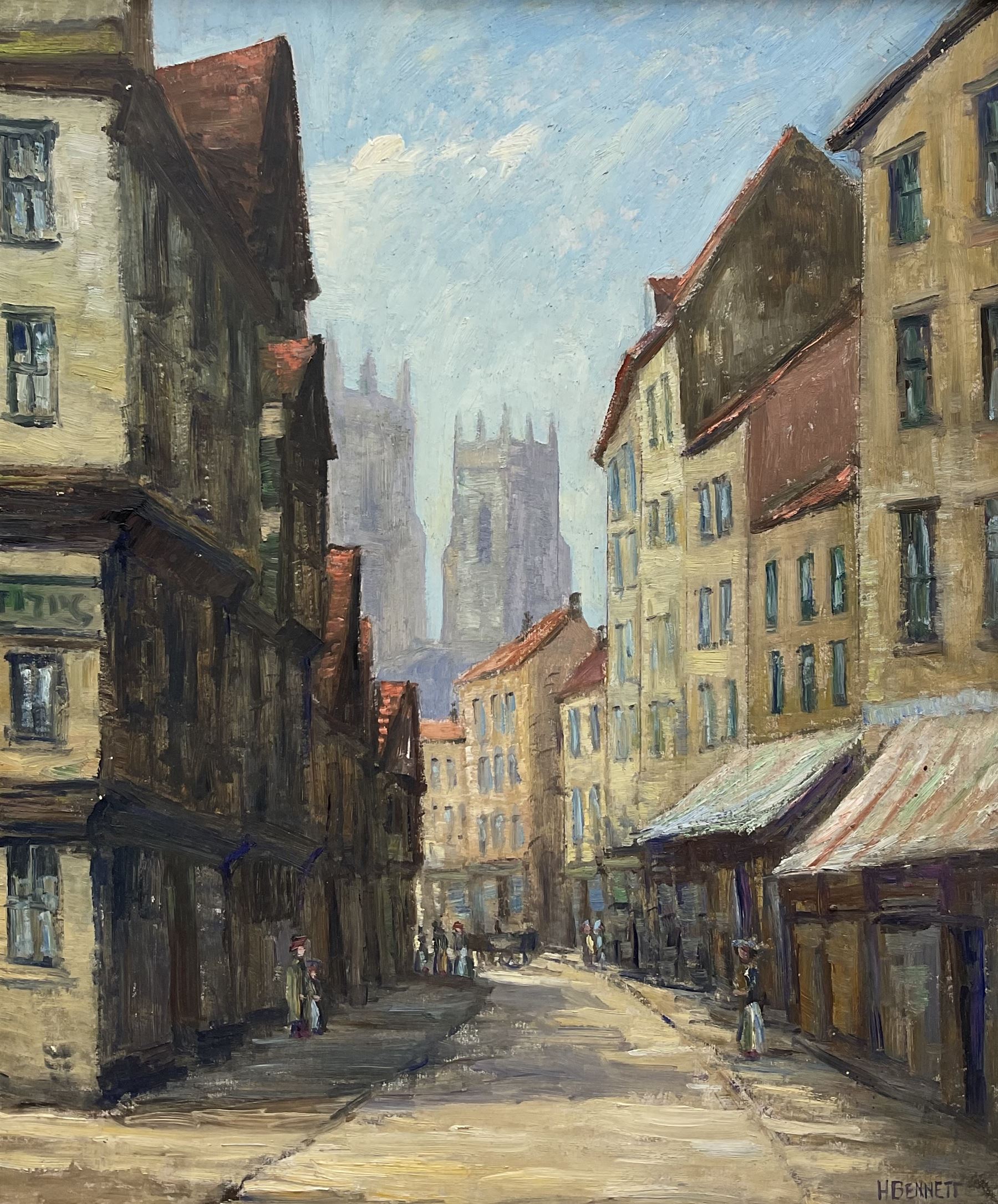 H Bennett (British exh.1880): View of York Minster from High Petergate