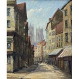 H Bennett (British exh.1880): View of York Minster from High Petergate