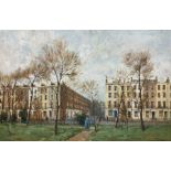 John Alford (British 1929-1960): A Walk in the Park near London Georgian Terraces