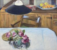 David Page (British 20th century): Still Life of Roses on a Table