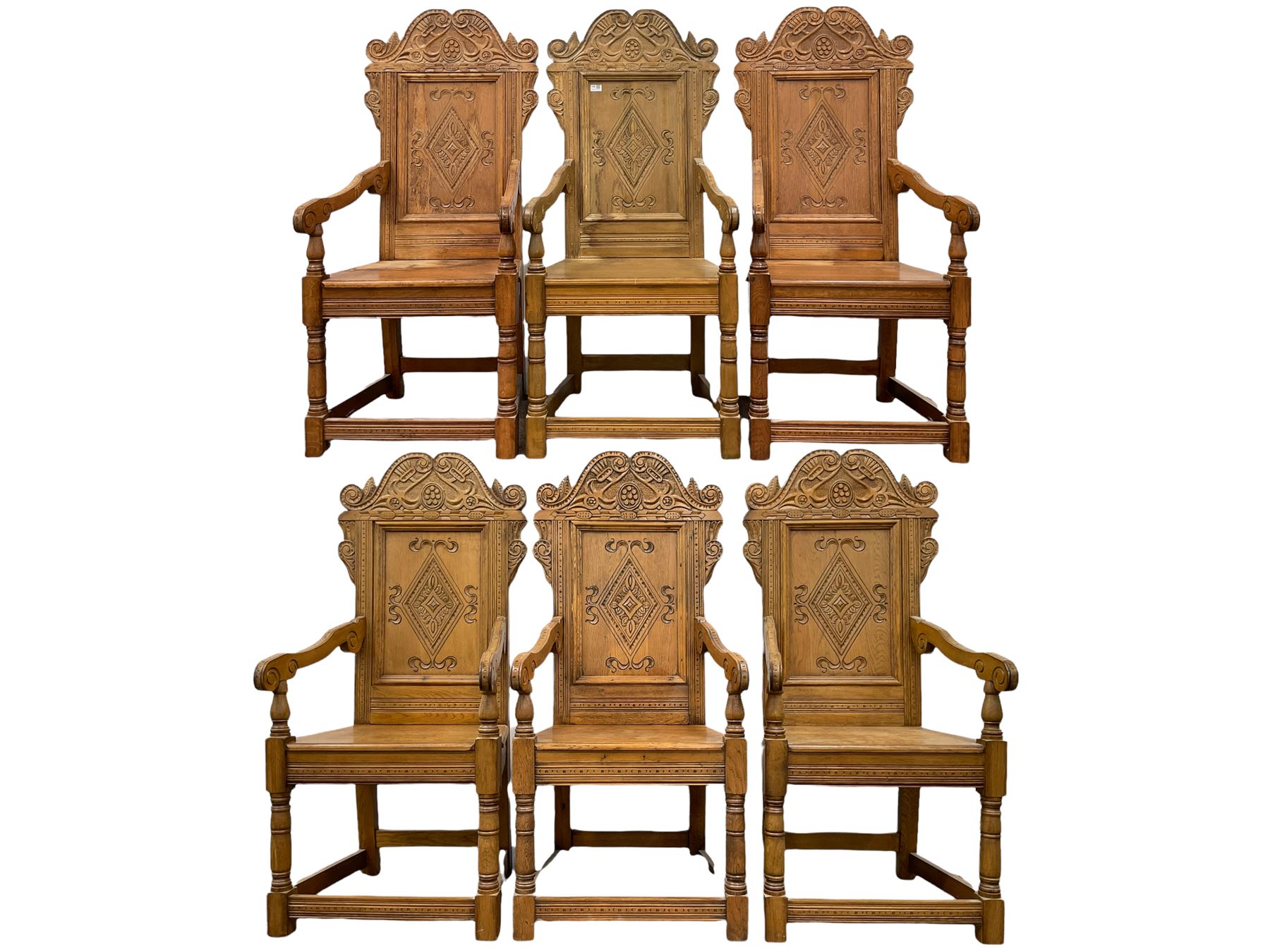 Set six 17th century style oak Wainscot chairs