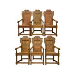 Set six 17th century style oak Wainscot chairs