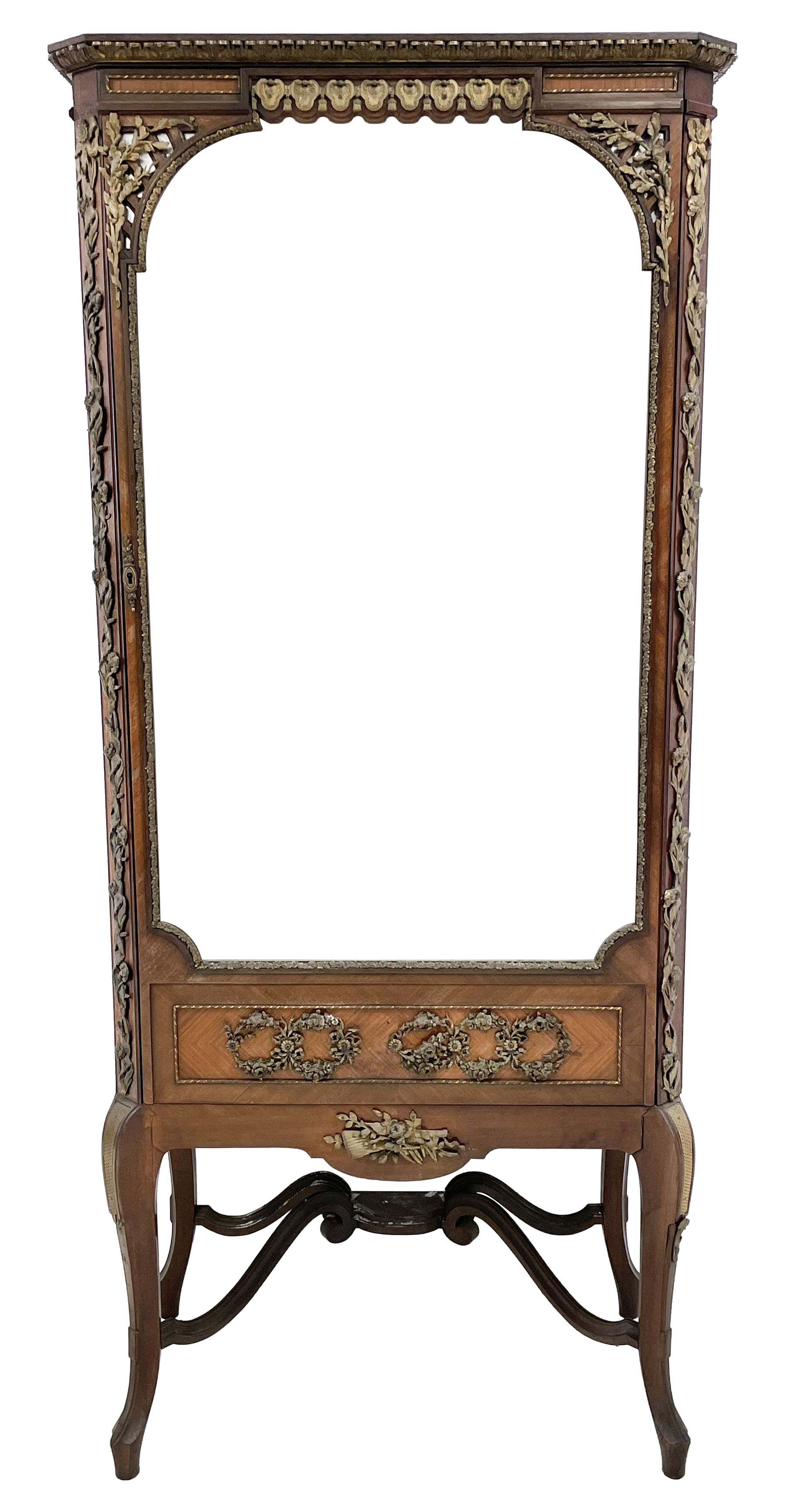 Late 19th/early 20th century French walnut and Kingwood vitrine or display cabinet