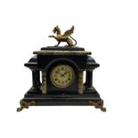 Late 19th century New Haven American mantle clock in a wooden simulated slate and marble case