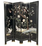 Ebonised Chinese four panel screen