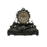 A large and imposing late 19th century French mantle clock with a breakfront plinth constructed from