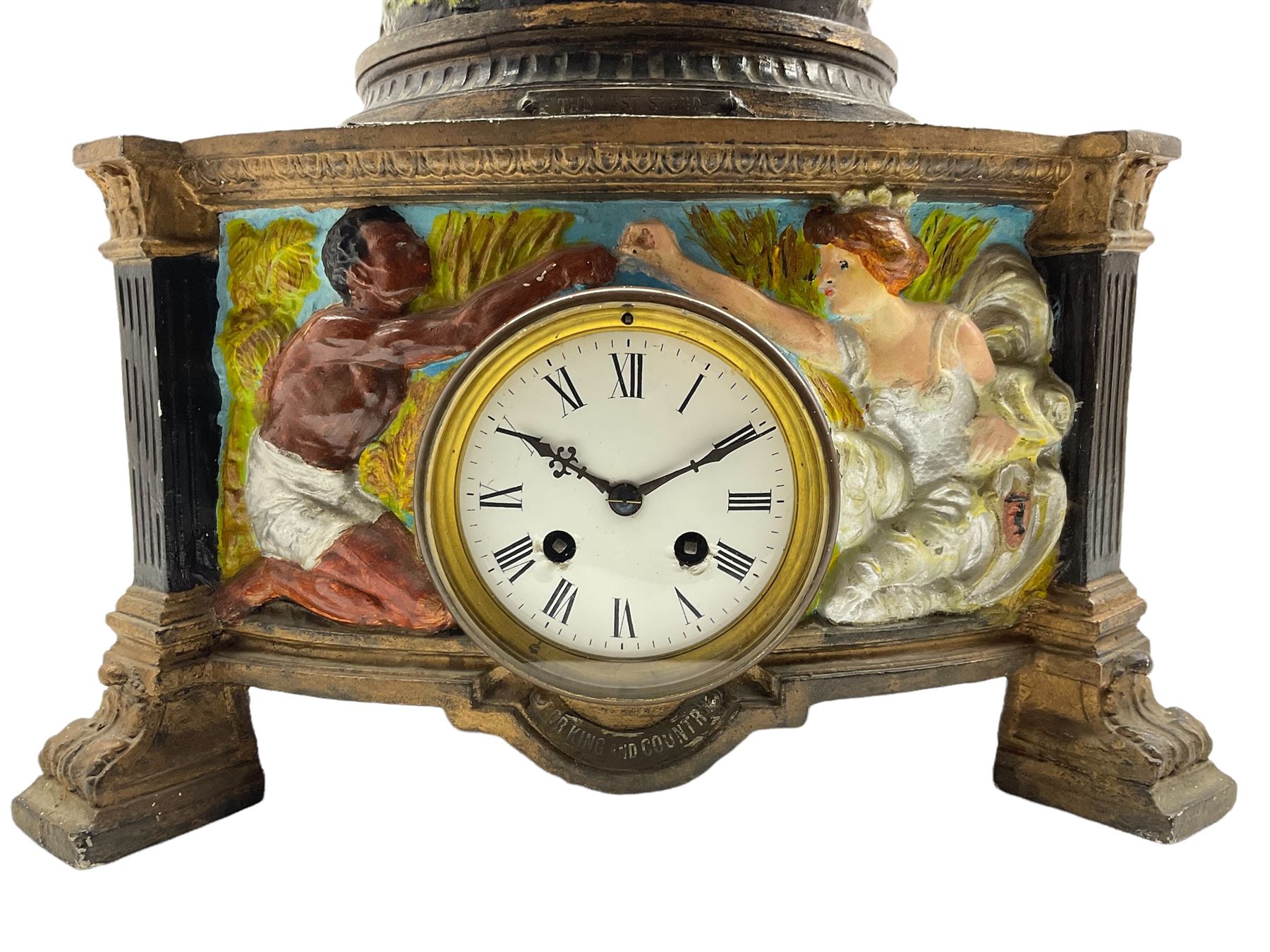 Spelter cased mantle clock with a French striking movement c1905 - Bild 3 aus 6