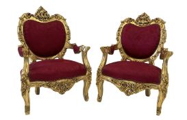 Pair French style gilt armchairs