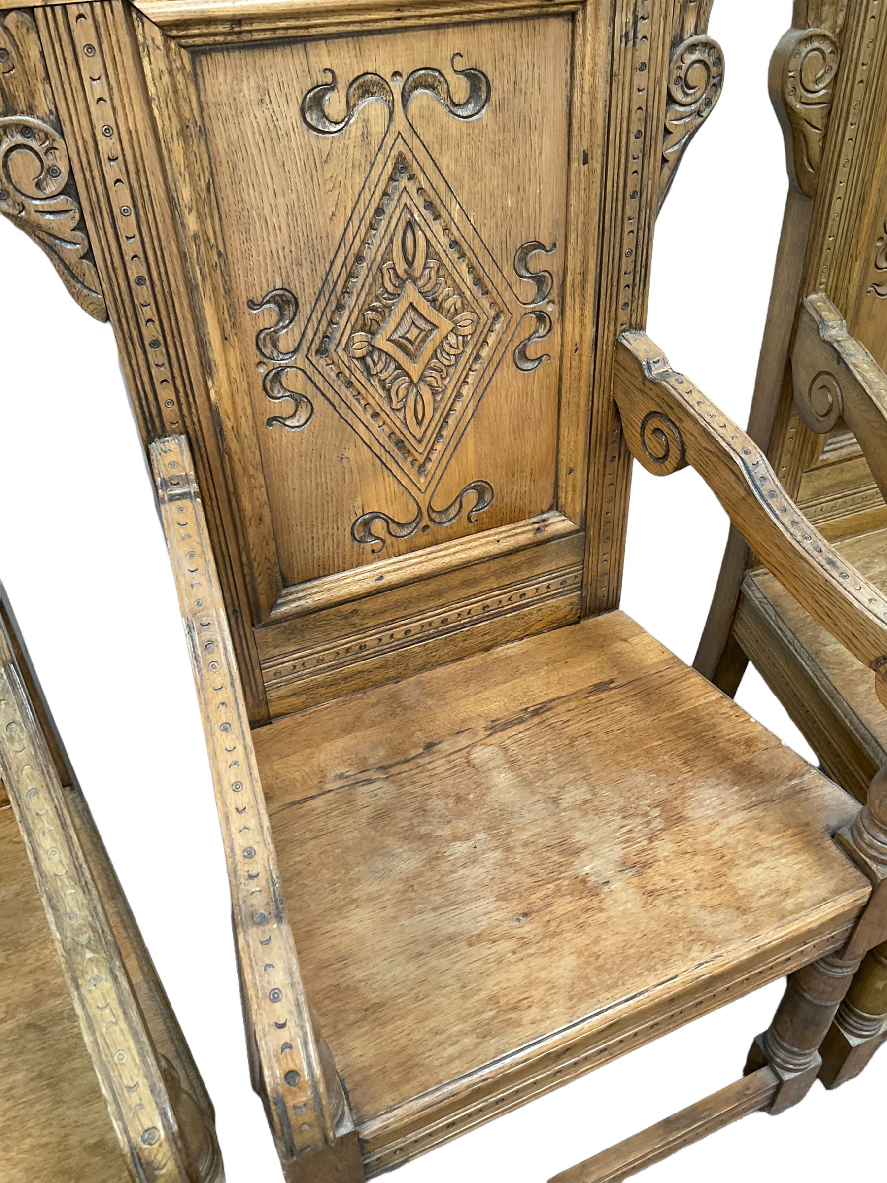 Set six 17th century style oak Wainscot chairs - Image 8 of 8
