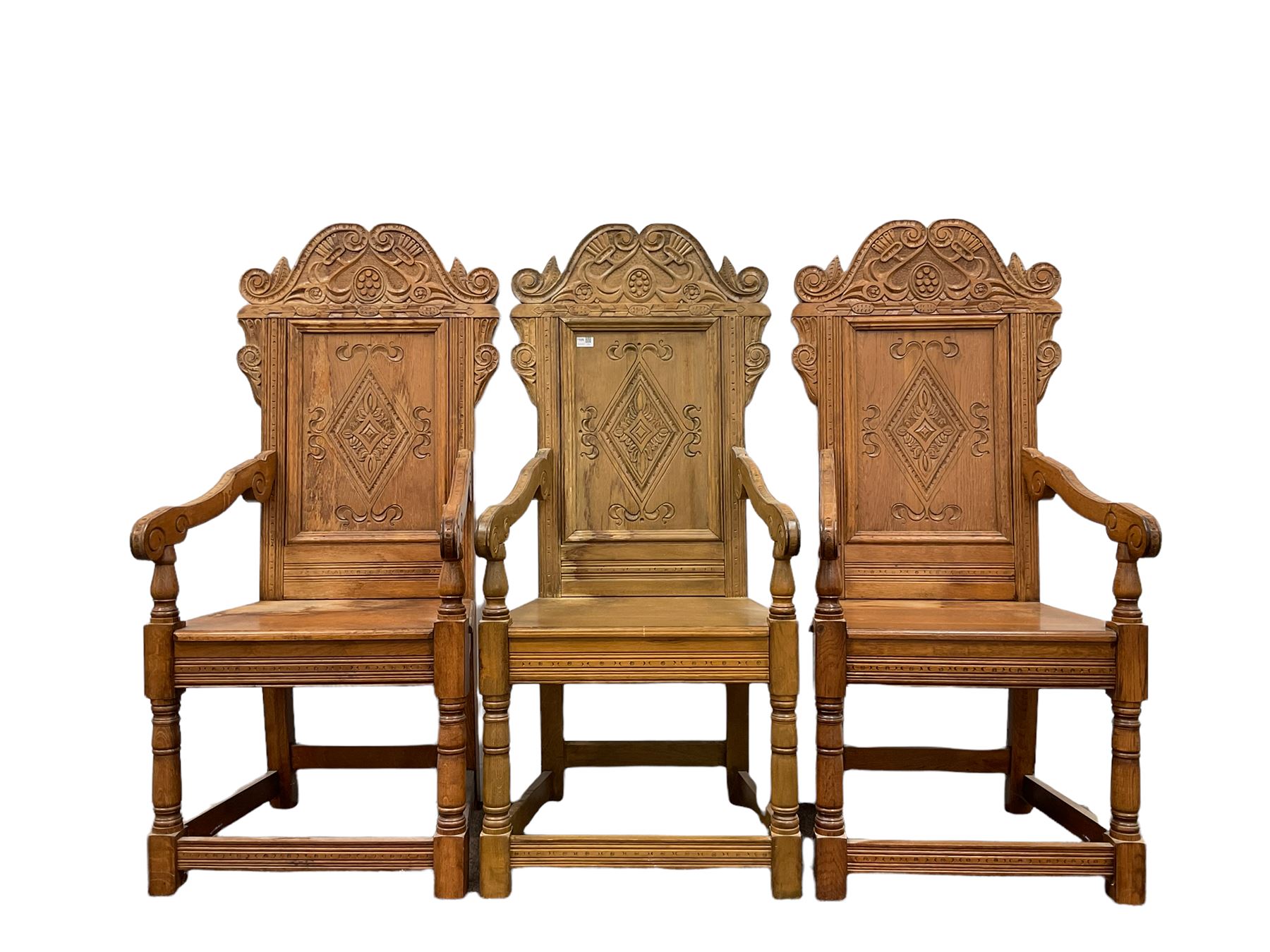 Set six 17th century style oak Wainscot chairs - Image 5 of 8
