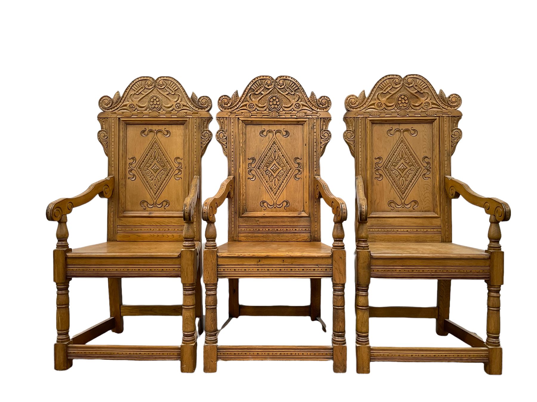 Set six 17th century style oak Wainscot chairs - Image 2 of 8