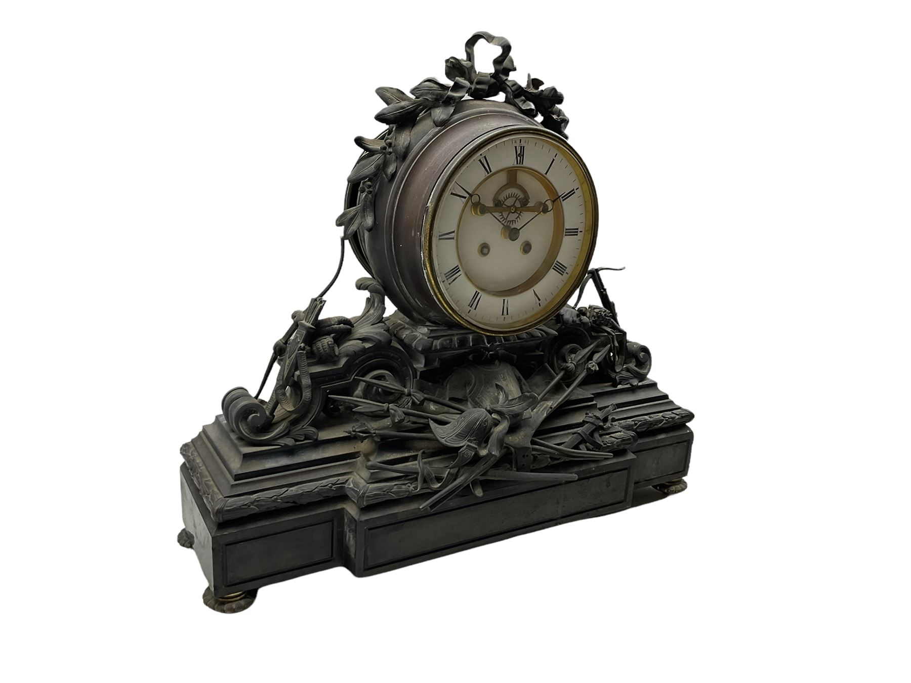 A large and imposing late 19th century French mantle clock with a breakfront plinth constructed from - Bild 3 aus 5