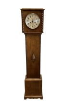 Mid-20th century oak cased Grandmother clock striking the hours and half-hours on a coiled gong
