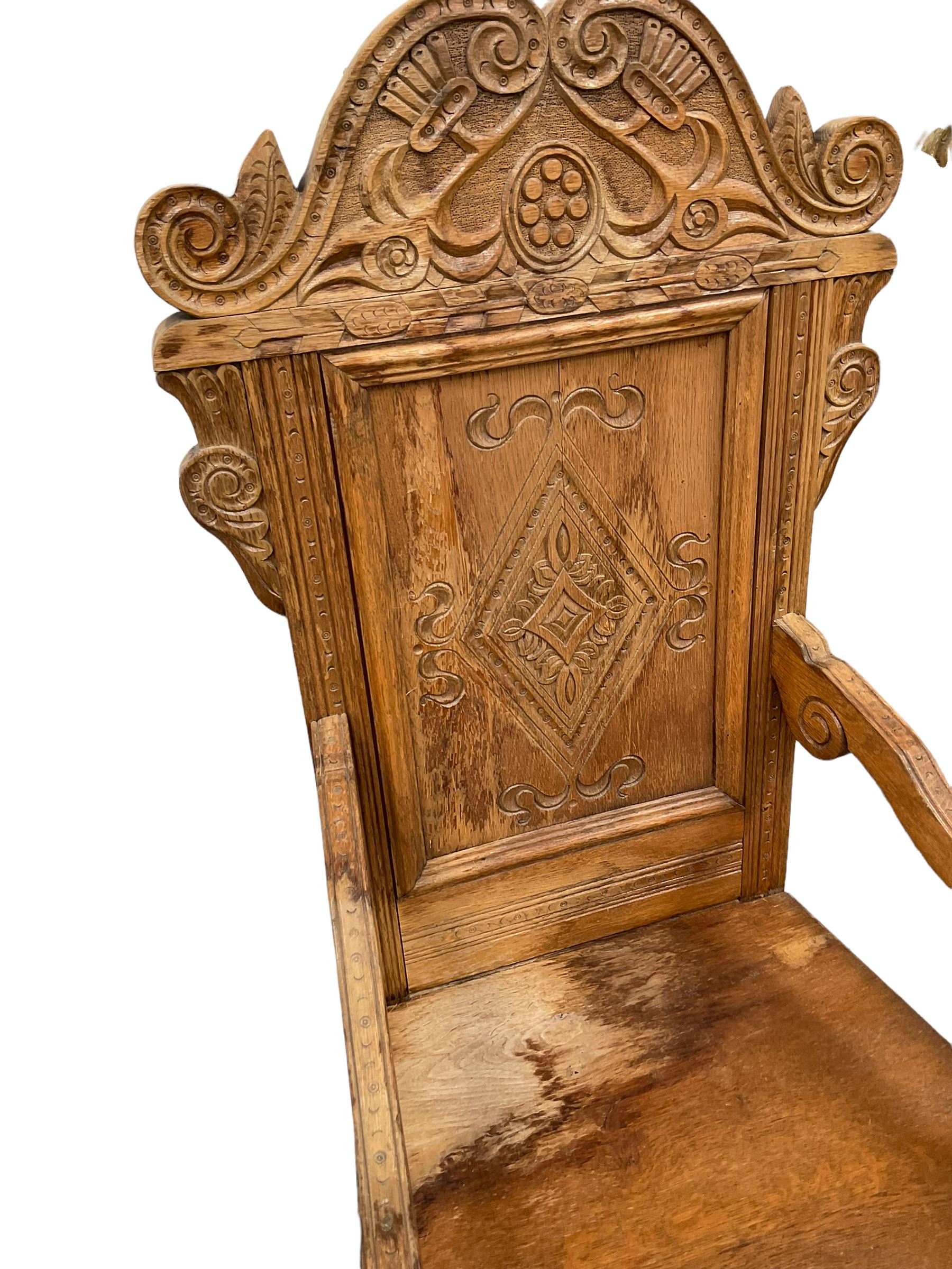 Set six 17th century style oak Wainscot chairs - Image 7 of 8