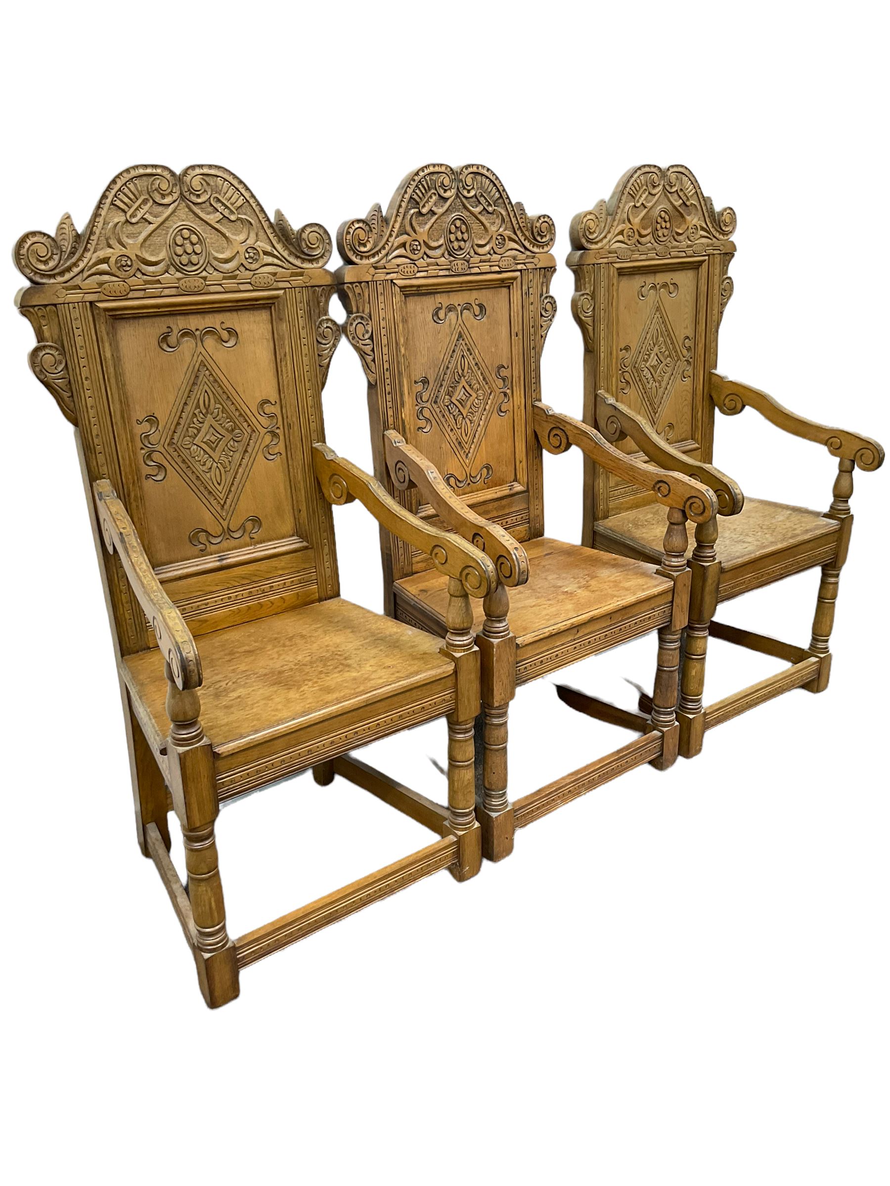 Set six 17th century style oak Wainscot chairs - Image 3 of 8