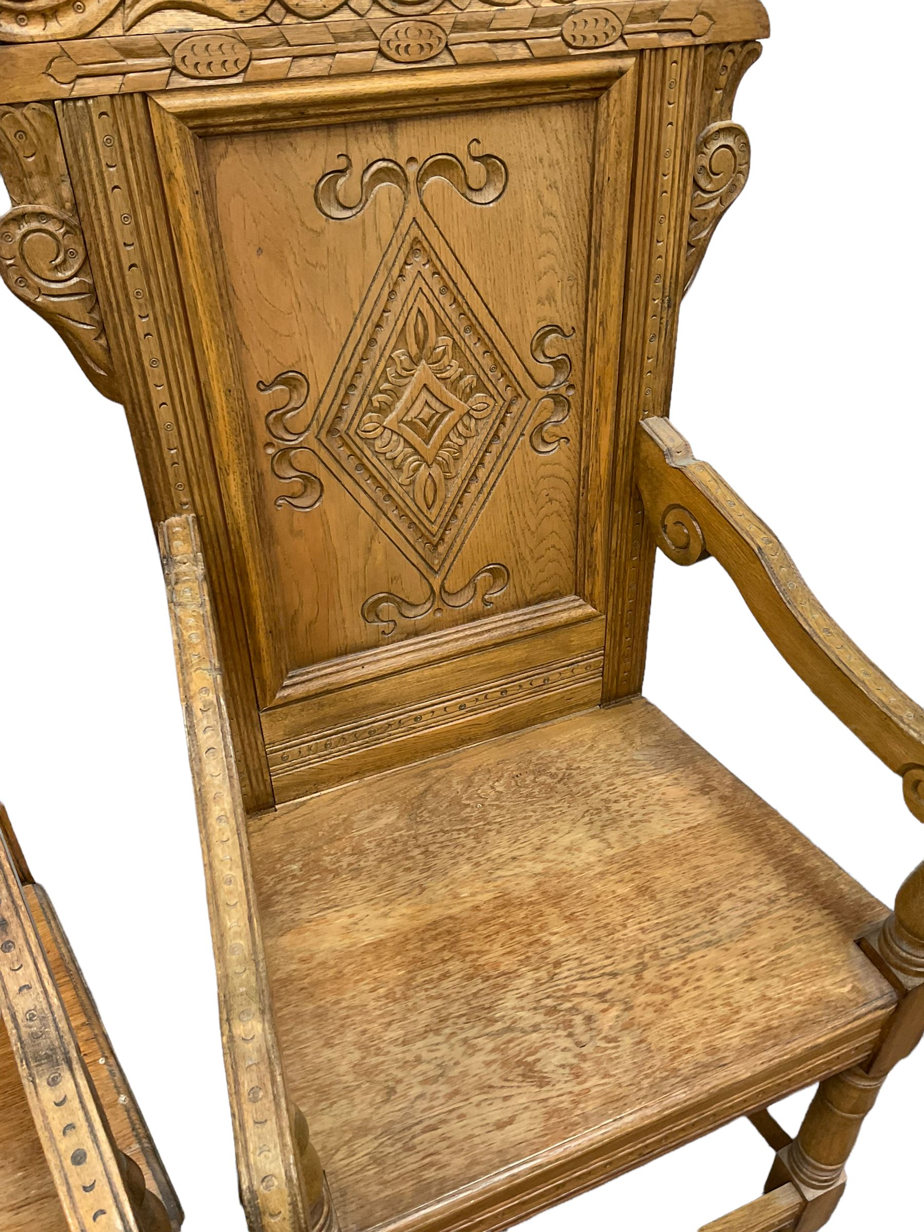Set six 17th century style oak Wainscot chairs - Image 6 of 8