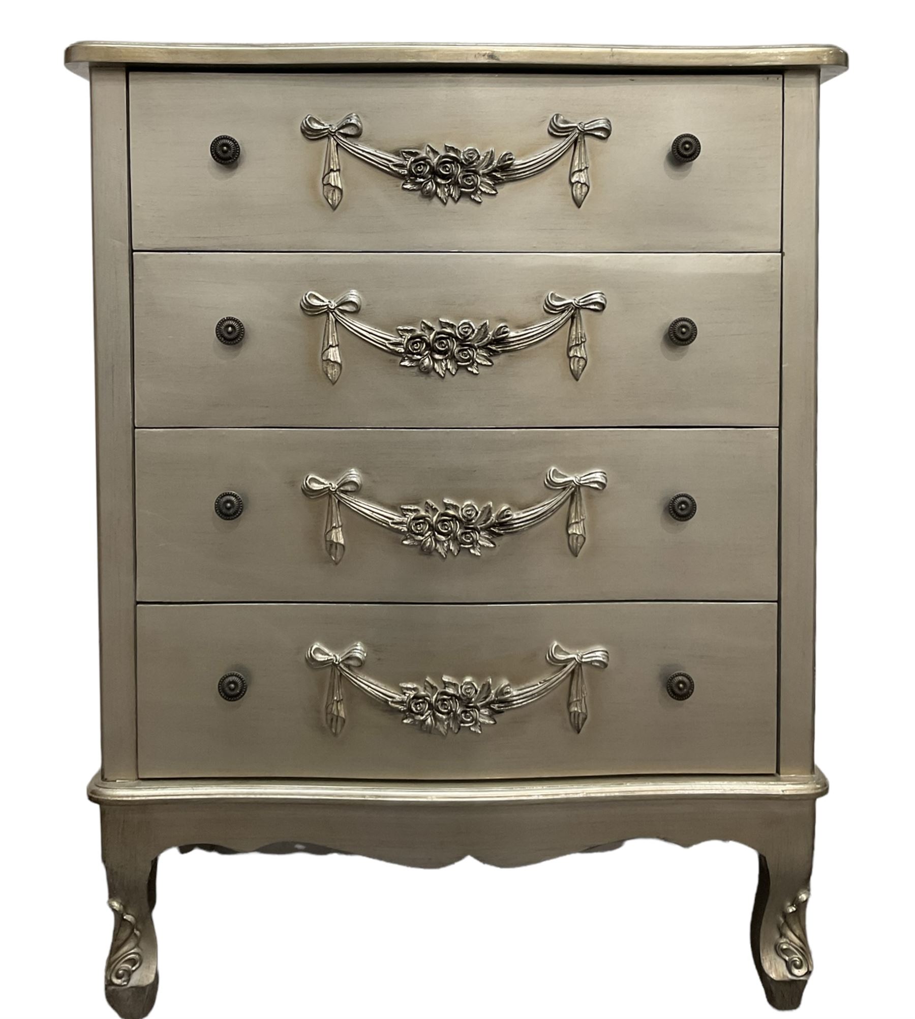 Silver finish four drawer chest