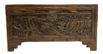 Camphor wood blanket box with oriental carvings