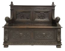 Late 19th century carved oak monks bench