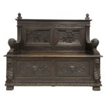 Late 19th century carved oak monks bench