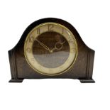 Smiths oak cased 1960's mantle clock with gilt Arabic numerals and baton hands