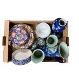 Quantity of Imari plates together with three blue and white Chinese jugs