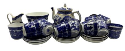 Quantity of Clifton blue and white cups and saucers together with Arthur Willow Longport teapot in o