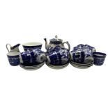 Quantity of Clifton blue and white cups and saucers together with Arthur Willow Longport teapot in o