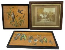 Two Victorian bead work pictures of birds and flowers