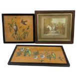 Two Victorian bead work pictures of birds and flowers