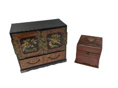 Japanese lacquered jewellery box and a fall front jewellery box with fitted interior